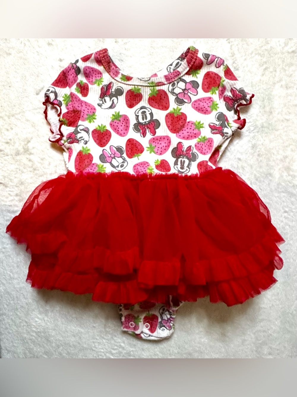 Disney Baby Minnie Mouse Strawberry Red Tulle Tutu 12month Onesie